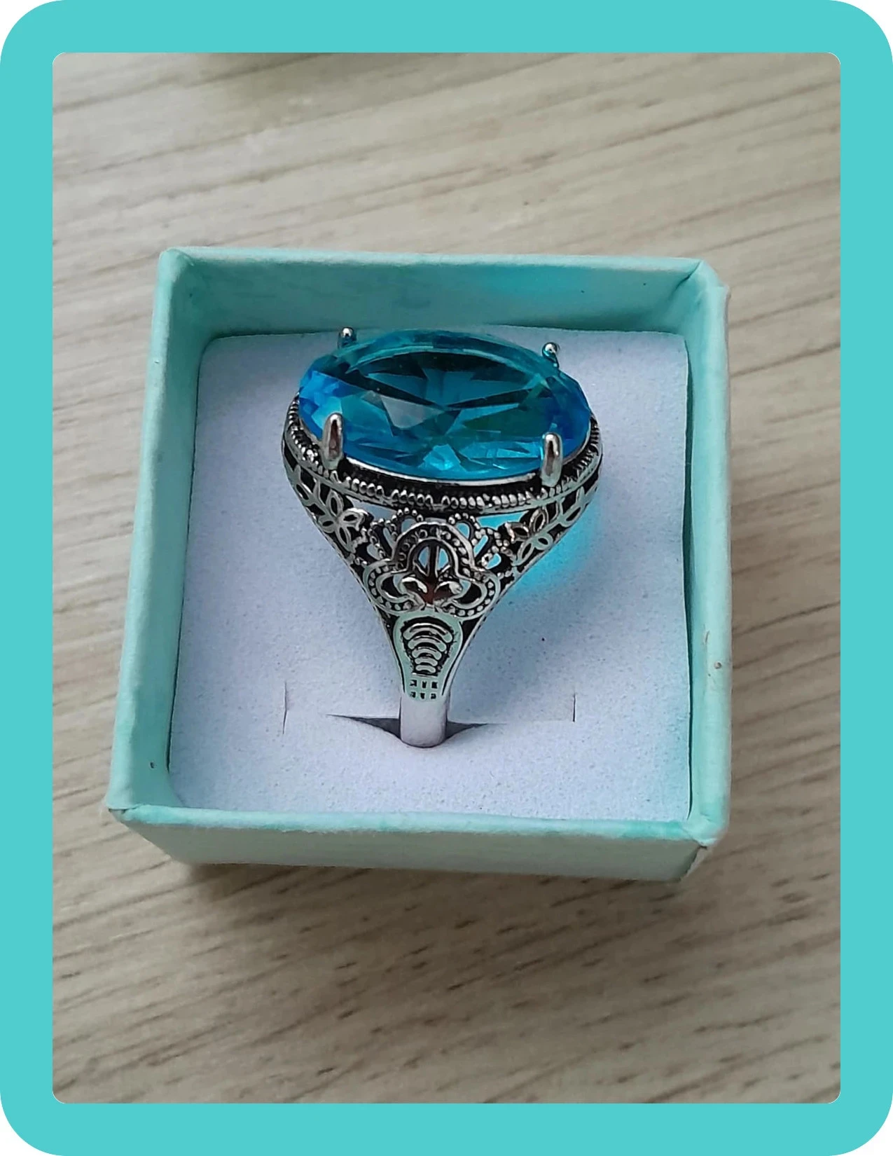 Magnifique ring, vintage stijl, blauwe steen, maat 60 – photo 3